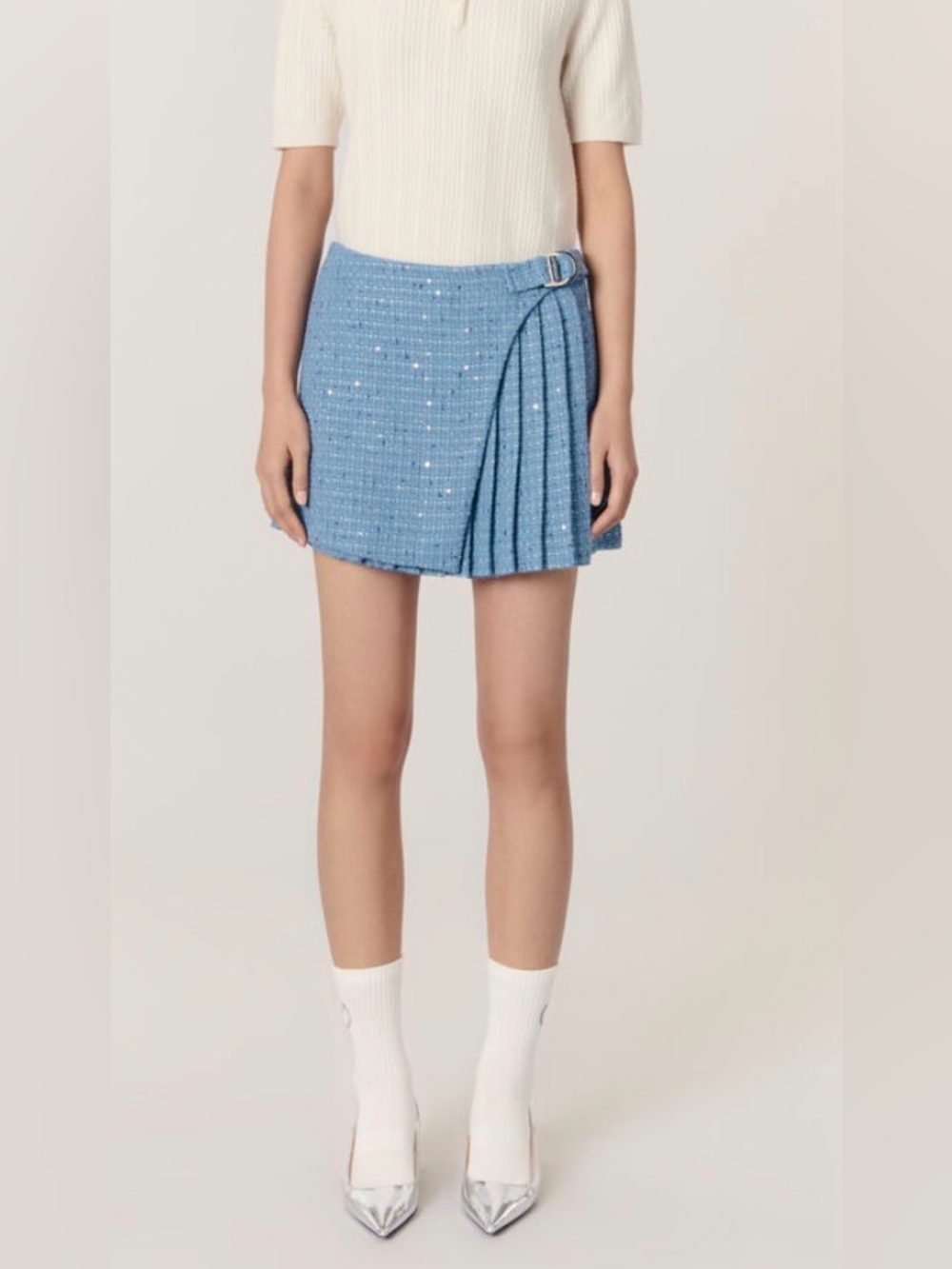 Maje Blue Tweed Skort with Metallic Accents 38 - Picture 4 of 6